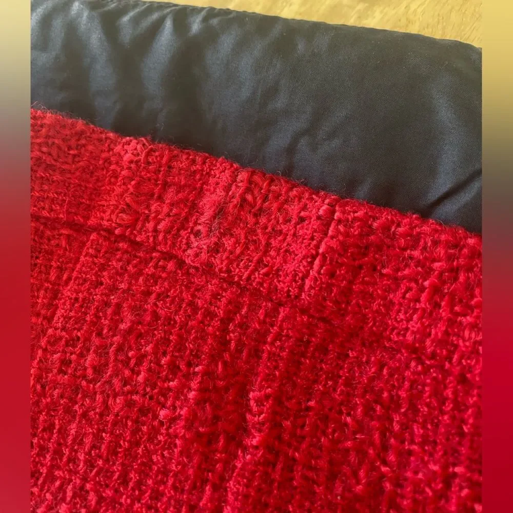 CHANEL Red Tweed Pencil Midi Wool Suit Classic Women’s Skirt Size 38 US 6-8